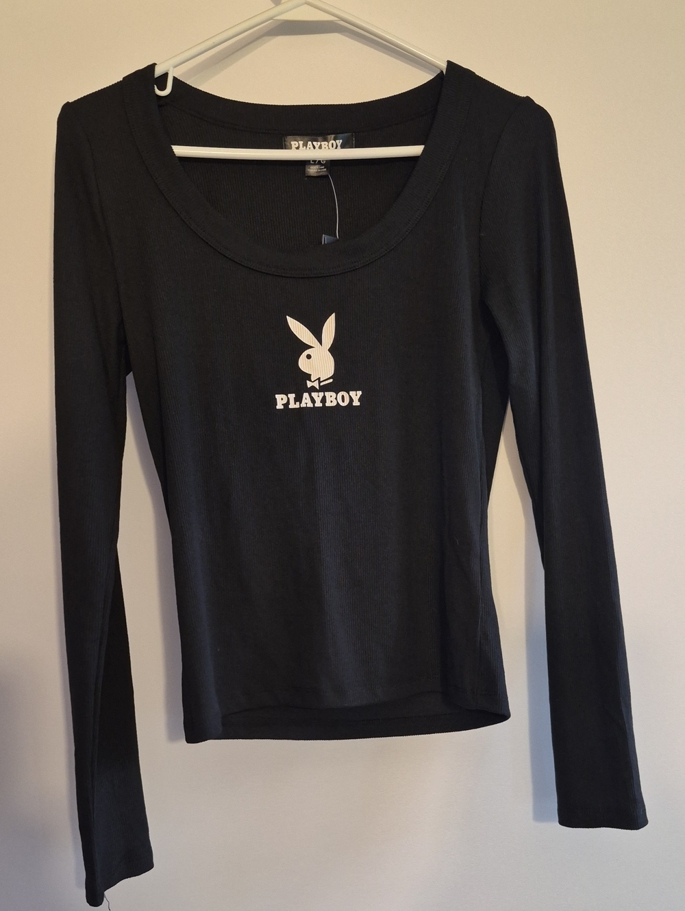 PLAYBOY Black Long Sleeve Top with White Logo